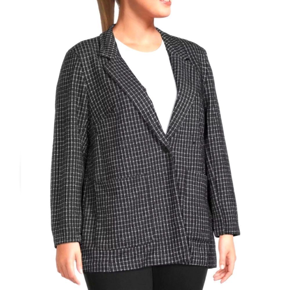 Sanctuary Johnnie Plaid Blazer Tweed Black Gray w/silver threads Size Small